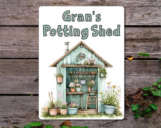 Gardening Metal Sign Gift - Gran's Potting Shed - Green - Cute Fun Novelty Family Aluminium Present
