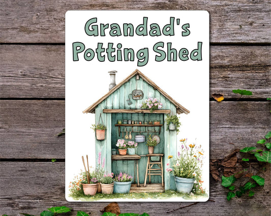 Gardening Metal Sign Gift - Grandad's Potting Shed - Green - Cute Fun Novelty Family Aluminium Present