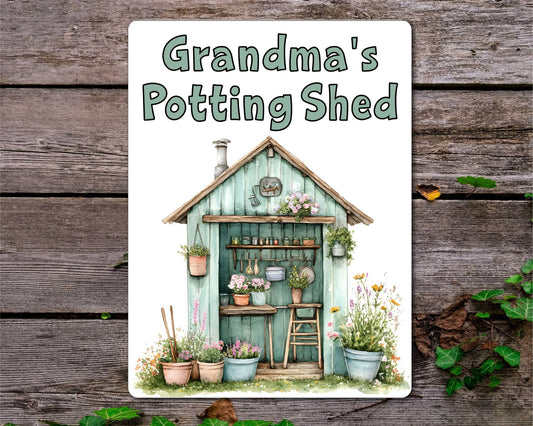 Gardening Metal Sign Gift - Grandma's Potting Shed - Green - Cute Fun Novelty Family Aluminium Present