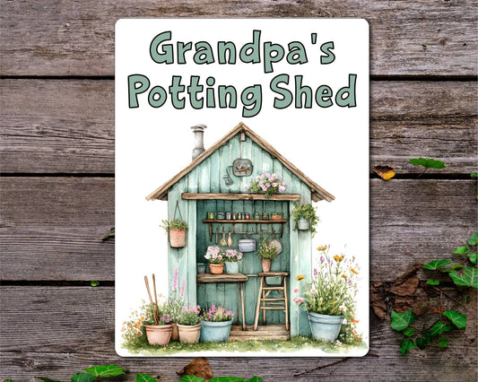 Gardening Metal Sign Gift - Grandpa's Potting Shed - Green - Cute Fun Novelty Family Aluminium Present