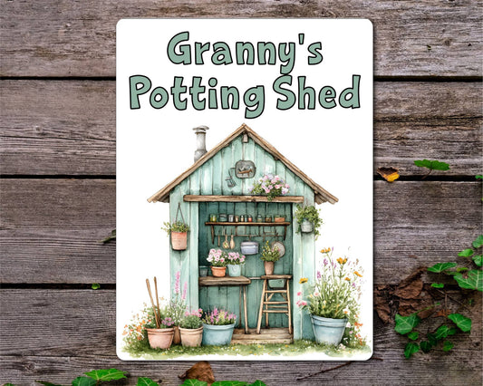 Gardening Metal Sign Gift - Granny's Potting Shed - Green - Cute Fun Novelty Family Aluminium Present