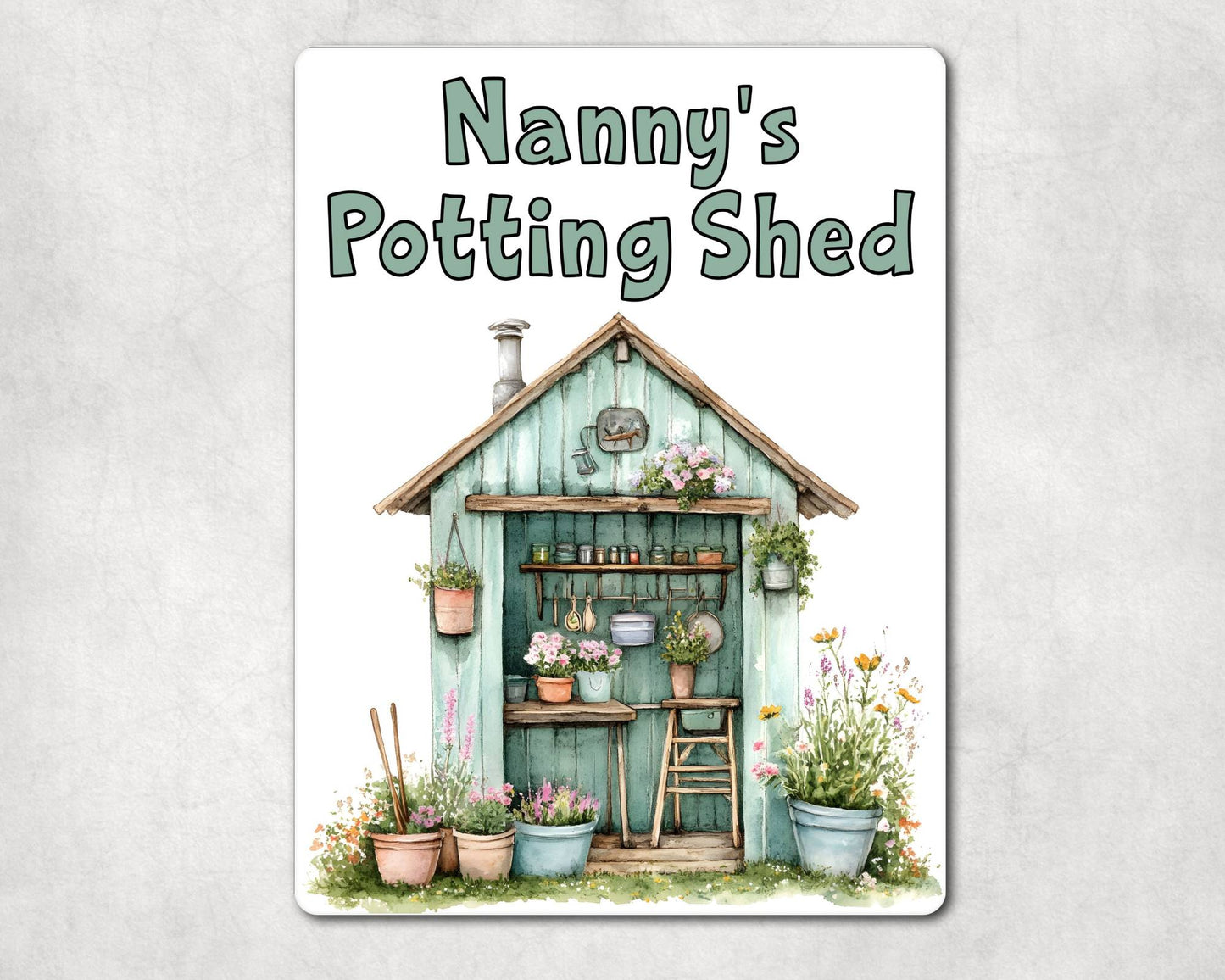Gardening Metal Sign Gift - Nanny's Potting Shed - Green - Cute Fun Novelty Family Aluminium Present