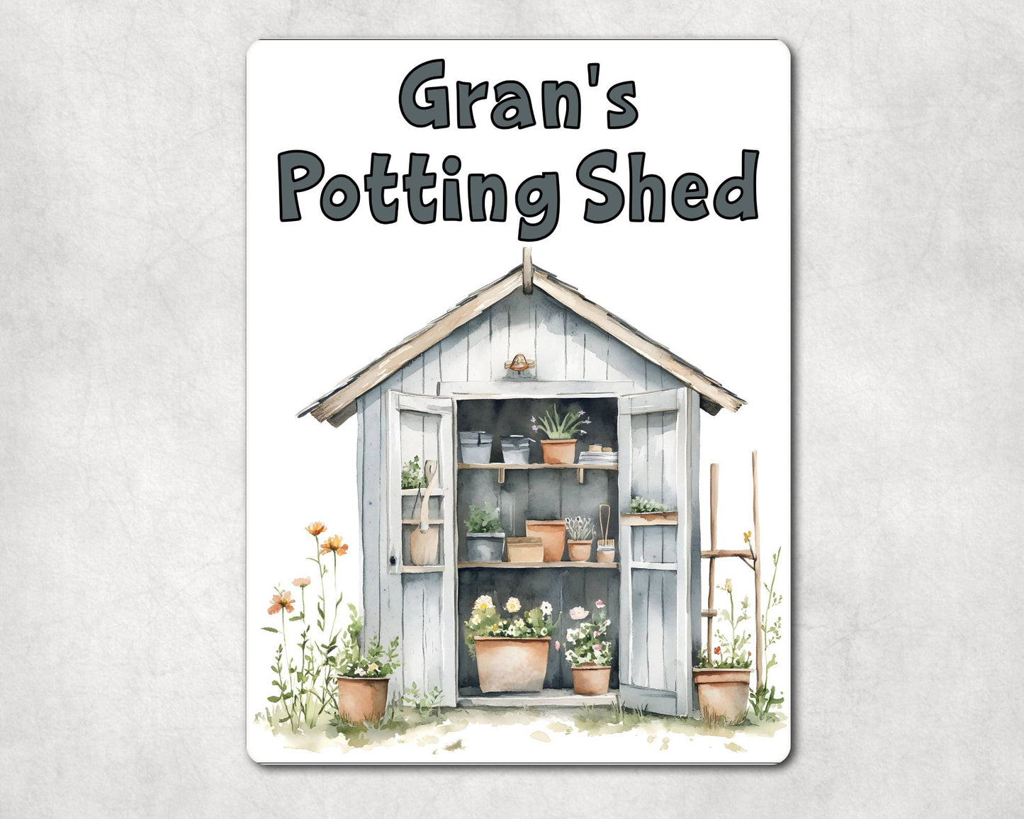 Gardening Metal Sign Gift - Gran's Potting Shed - Grey - Cute Fun Novelty Family Aluminium Present