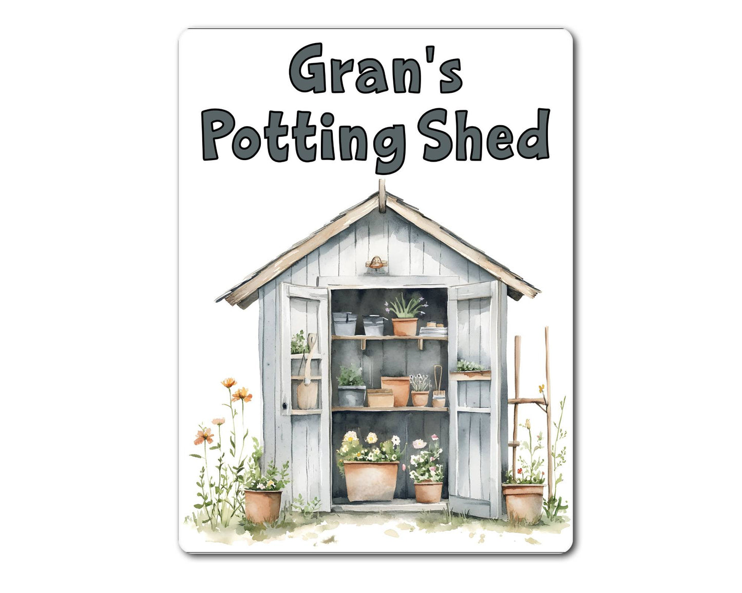 Gardening Metal Sign Gift - Gran's Potting Shed - Grey - Cute Fun Novelty Family Aluminium Present