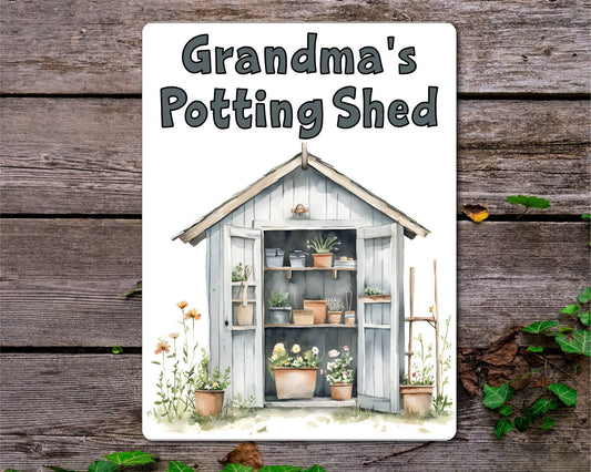 Gardening Metal Sign Gift - Grandma's Potting Shed - Grey - Cute Fun Novelty Family Aluminium Present