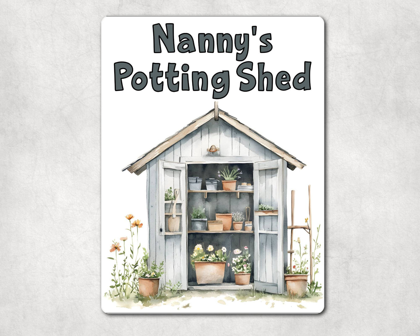 Gardening Metal Sign Gift - Nanny's Potting Shed - Grey - Cute Fun Novelty Family Aluminium Present