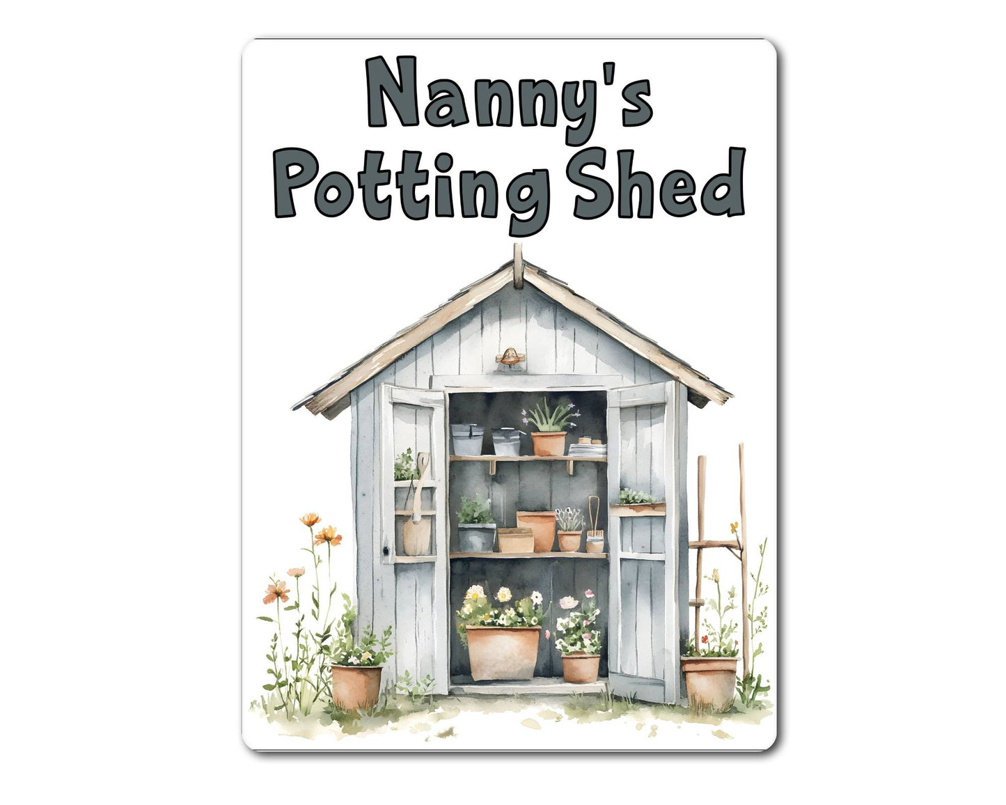 Gardening Metal Sign Gift - Nanny's Potting Shed - Grey - Cute Fun Novelty Family Aluminium Present