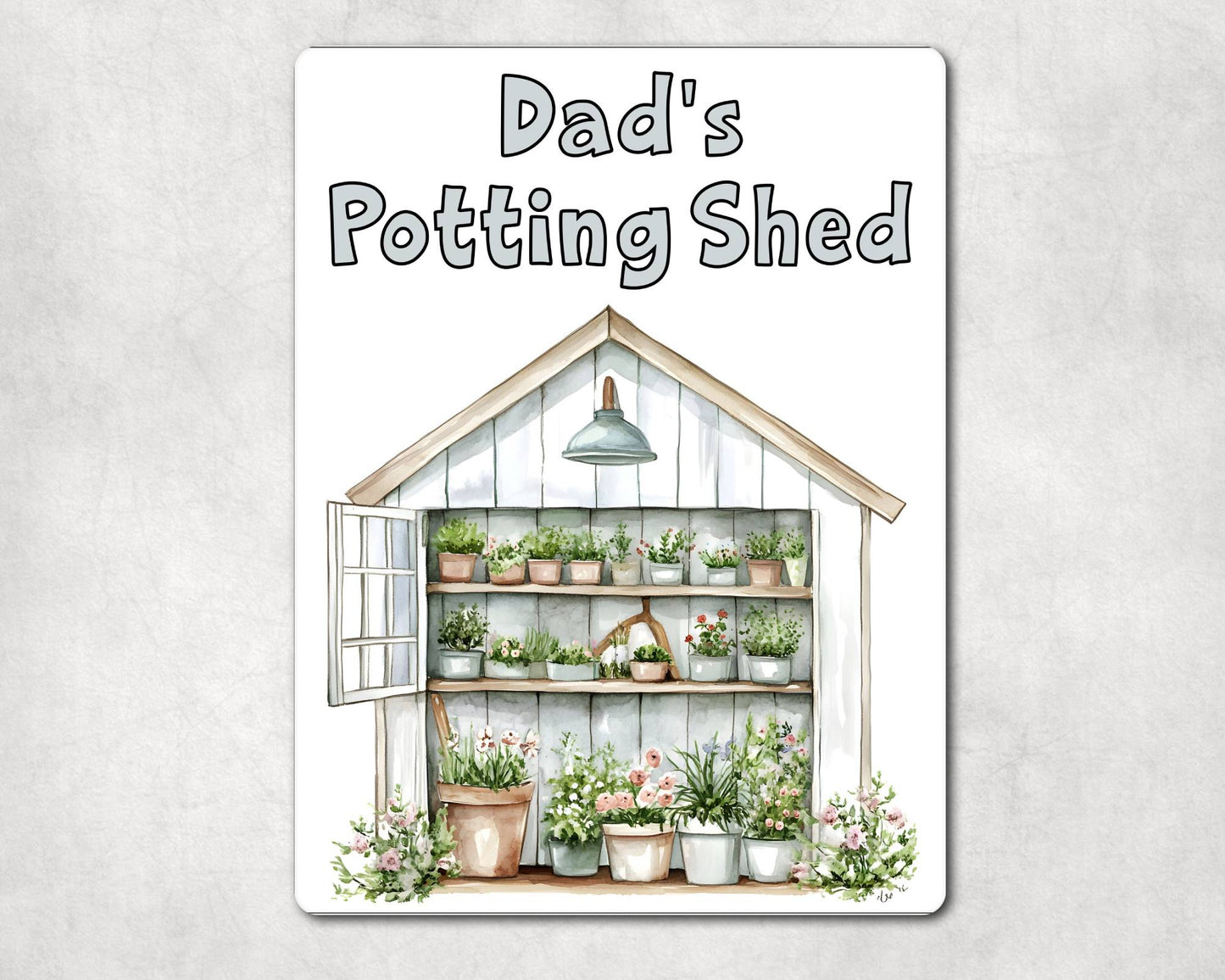 Gardening Metal Sign Gift - Dad's Potting Shed - White - Cute Fun Novelty Family Aluminium Present