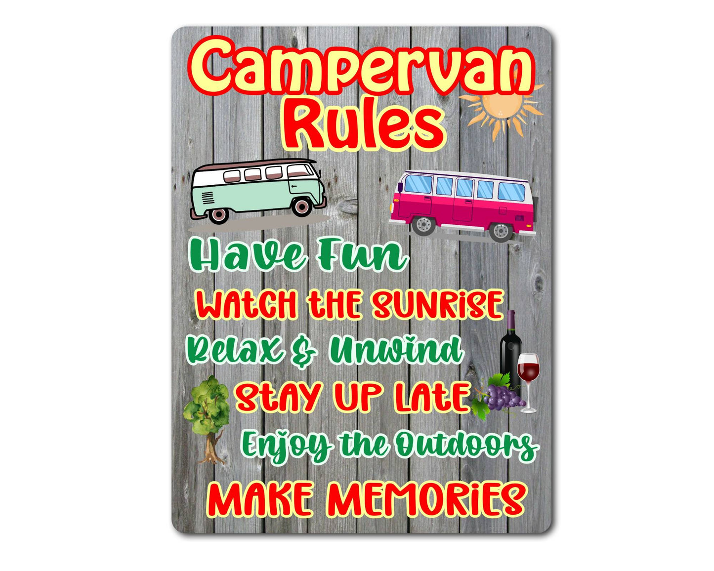 Campervan Metal Sign Gift - Campervan Rules - Relax And Rewind - Cute Fun Novelty Family Aluminium Present