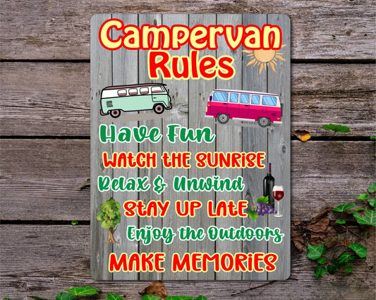 Campervan Metal Sign Gift - Campervan Rules - Relax And Rewind - Cute Fun Novelty Family Aluminium Present