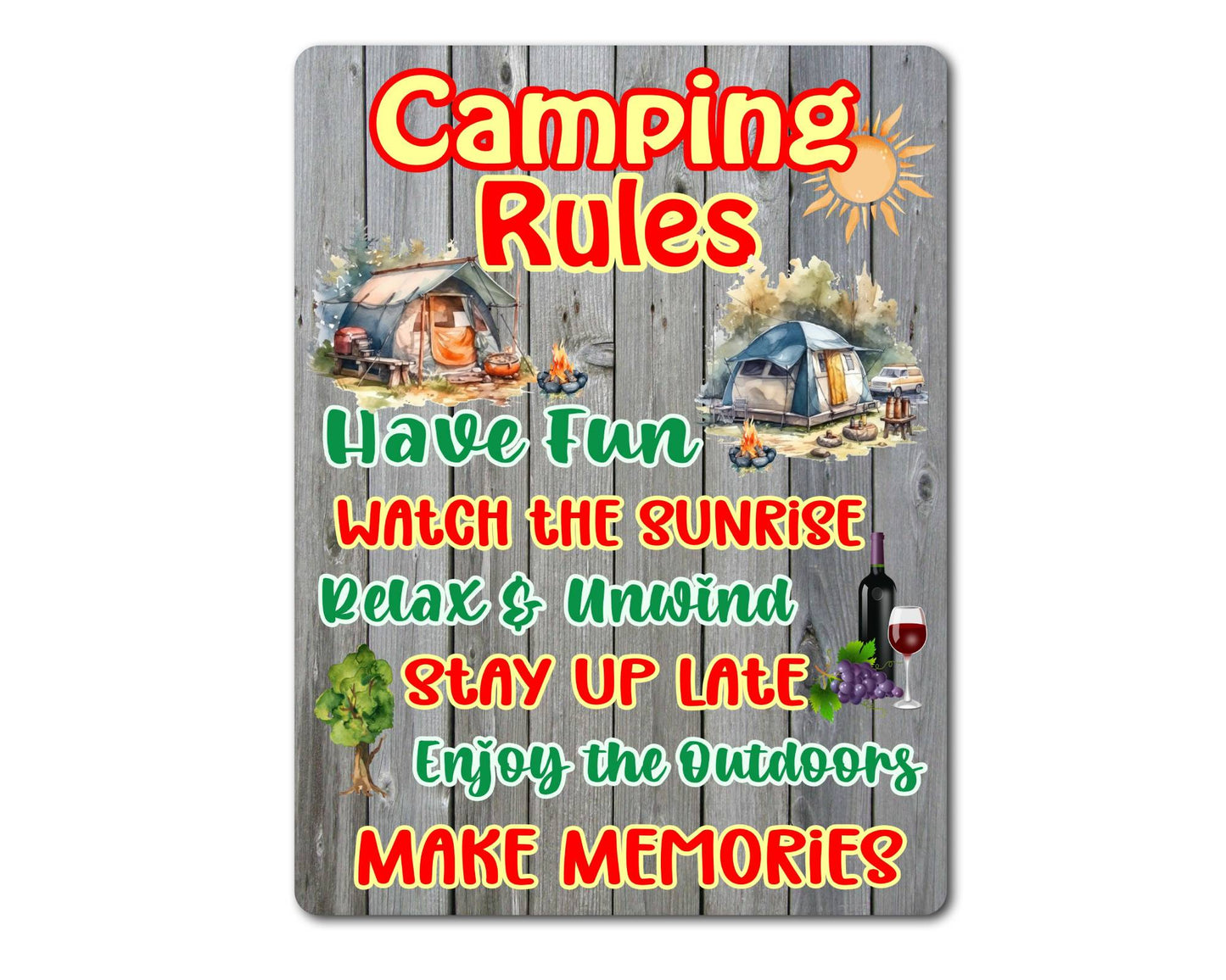 Camping Metal Sign Gift - Camping Rules - Relax And Rewind - Cute Fun Novelty Family Aluminium Present
