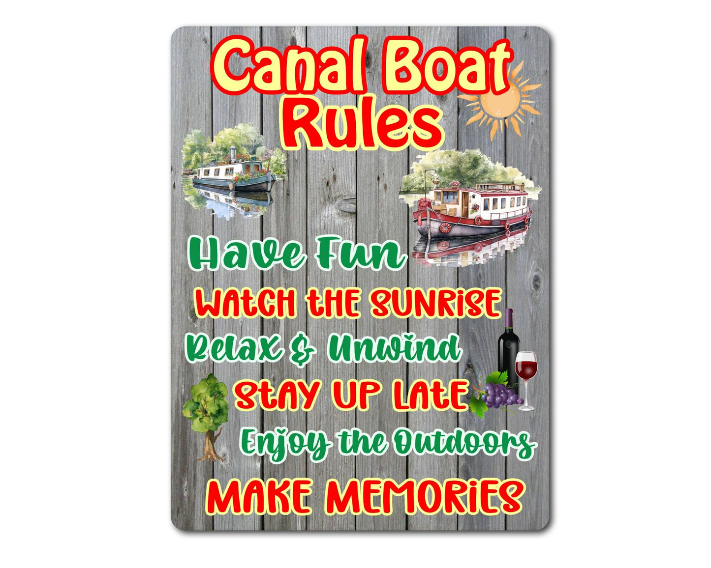 Boat Metal Sign Gift - Canal Boat Rules - Relax And Rewind - Cute Fun Novelty Family Aluminium Present