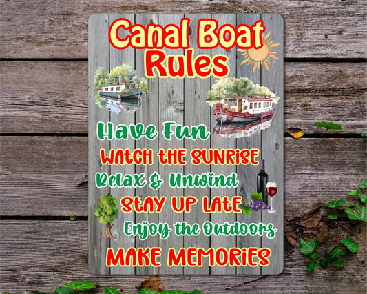 Boat Metal Sign Gift - Canal Boat Rules - Relax And Rewind - Cute Fun Novelty Family Aluminium Present