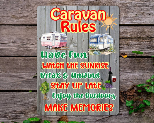 Caravan Metal Sign Gift - Caravan Rules - Relax And Rewind - Cute Fun Novelty Family Aluminium Present