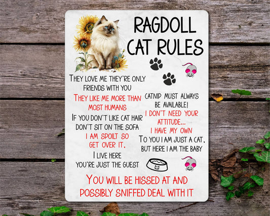 Kitten Metal Sign Gift - Ragdoll Cat Rules - I Live Here You're Just The Guest - Cute Fun Novelty Family Pet Aluminium Present
