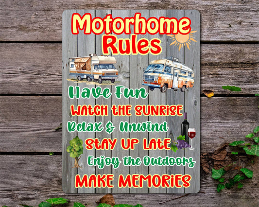 Motorhome Metal Sign Gift - Motorhome Rules - Relax And Rewind - Cute Fun Novelty Family Aluminium Present
