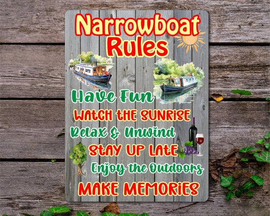 Boat Metal Sign Gift - Narrowboat Rules - Relax And Rewind - Cute Fun Novelty Family Aluminium Present