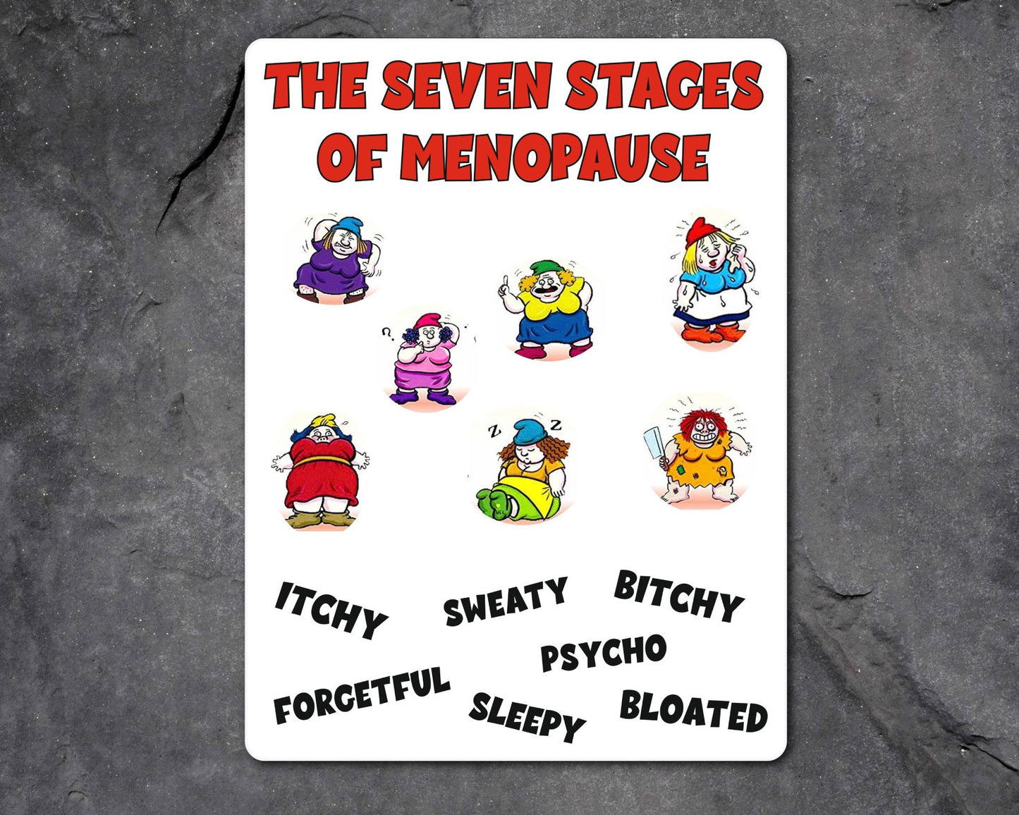 Menopause Metal Sign Gift - The Seven Stages Of Menopause - Cute Fun Novelty Family Aluminium Present