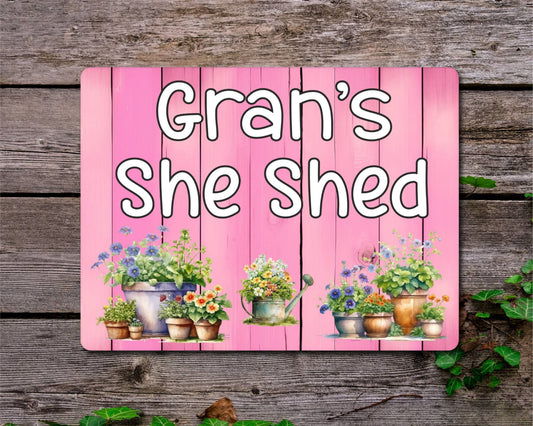Garden Metal Sign Gift - Gran's She Shed - Cute Fun Novelty Family Allotment Aluminium Present