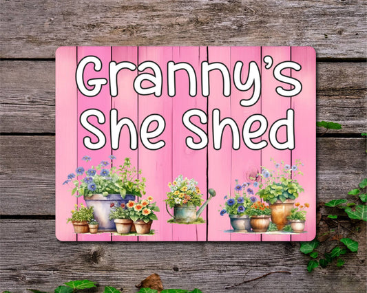 Garden Metal Sign Gift - Granny's She Shed - Cute Fun Novelty Family Allotment Aluminium Present