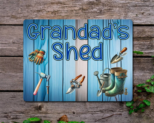 Garden Metal Sign Gift - Grandad's Shed - BLUE - Cute Fun Novelty Family Allotment Aluminium Present