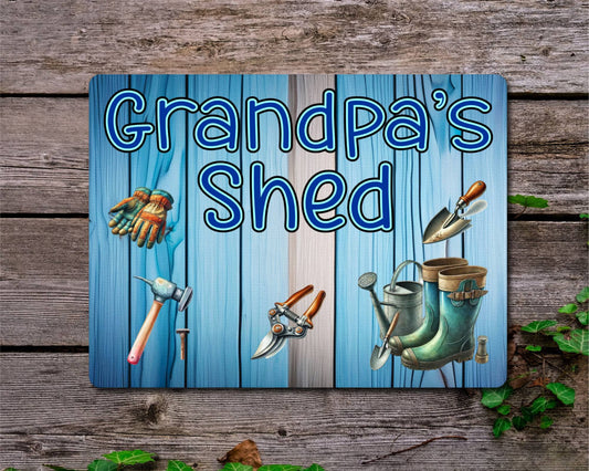 Garden Metal Sign Gift - Grandpa's Shed - BLUE - Cute Fun Novelty Family Allotment Aluminium Present