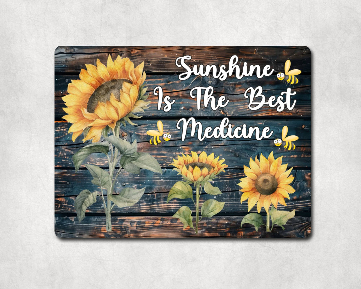 Garden Metal Sign Gift - Sunshine Is The Best Medicine - Cute Fun Novelty Family Allotment Aluminium Present