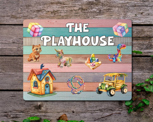 Children Metal Sign Gift - The Playhouse - Cute Fun Novelty Family Gardening Aluminium Present