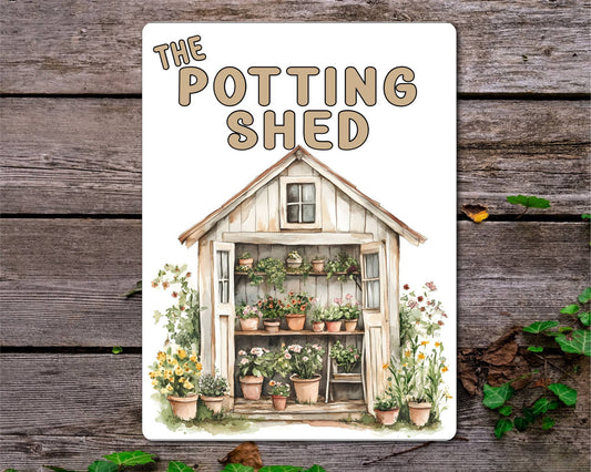 Gardening Metal Sign Gift - The Potting Shed - Beige - Cute Fun Novelty Family Aluminium Present