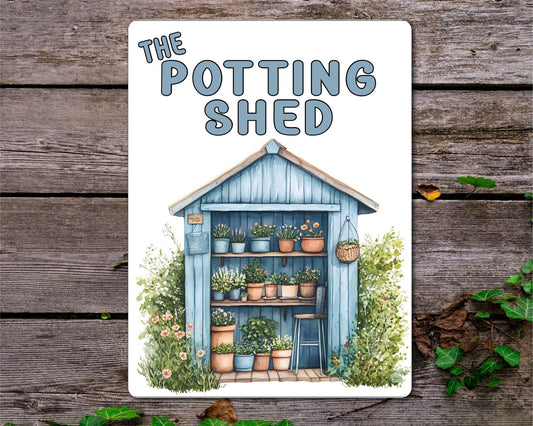 Gardening Metal Sign Gift - The Potting Shed - Blue - Cute Fun Novelty Family Aluminium Present