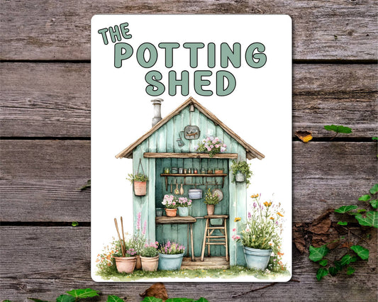 Gardening Metal Sign Gift - The Potting Shed - Green - Cute Fun Novelty Family Aluminium Present