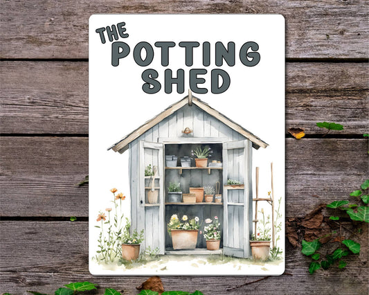 Gardening Metal Sign Gift - The Potting Shed - Grey - Cute Fun Novelty Family Aluminium Present