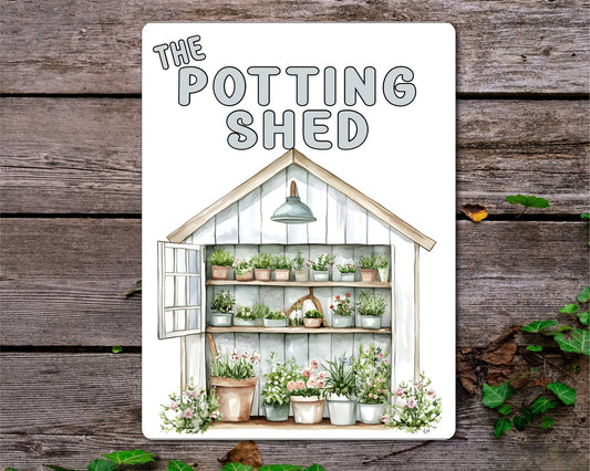 Gardening Metal Sign Gift - The Potting Shed - White - Cute Fun Novelty Family Aluminium Present