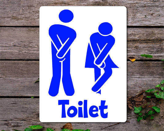 Bathroom Metal Sign Gift - Funny Toilet Sign - BLUE - Cute Fun Novelty Aluminium Present