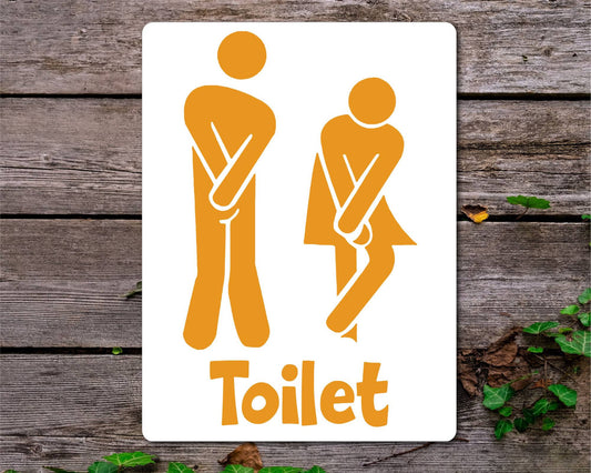Bathroom Metal Sign Gift - Funny Toilet Sign - ORANGE - Cute Fun Novelty Aluminium Present