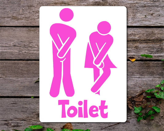 Bathroom Metal Sign Gift - Funny Toilet Sign - PINK - Cute Fun Novelty Aluminium Present