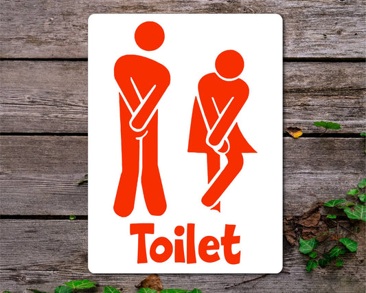 Bathroom Metal Sign Gift - Funny Toilet Sign - RED - Cute Fun Novelty Aluminium Present