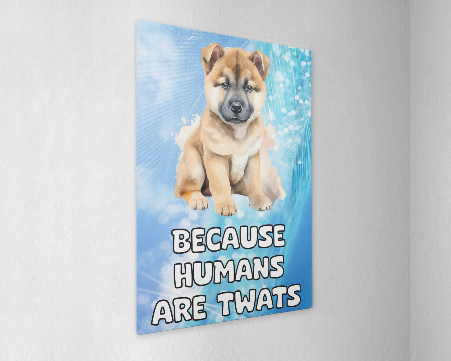Akita Metal Sign Gift - Because Humans Are Twats - Cute Fun Novelty Animal Aluminium Present