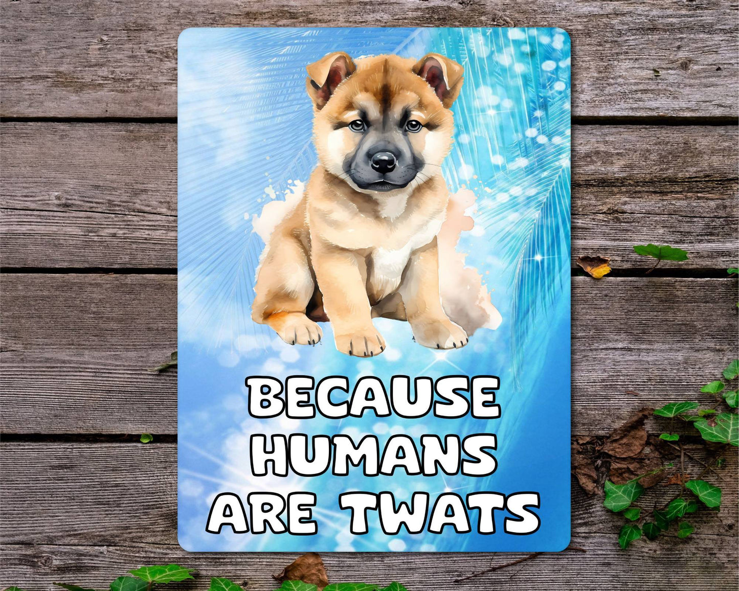 Akita Metal Sign Gift - Because Humans Are Twats - Cute Fun Novelty Animal Aluminium Present
