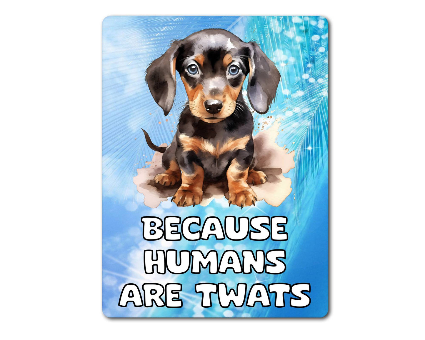 Dachshund Metal Sign Gift - Because Humans Are Twats - Cute Fun Novelty Animal  Aluminium Present