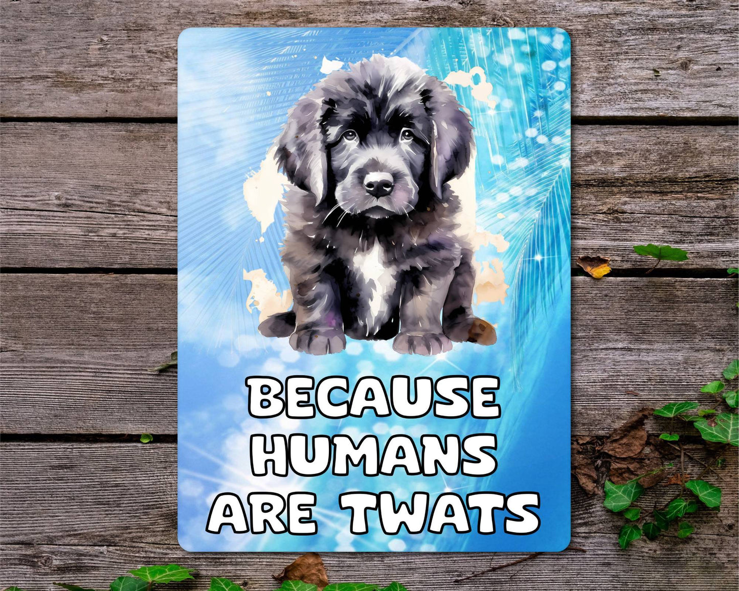 Newfoundland Metal Sign Gift - Because Humans Are Twats - Cute Fun Novelty Animal Aluminium Present