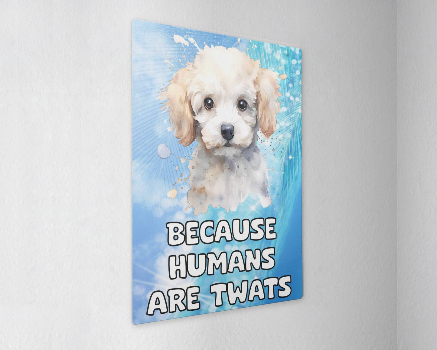 Poodle Metal Sign Gift - Because Humans Are Twats - Cute Fun Novelty Animal Aluminium Present