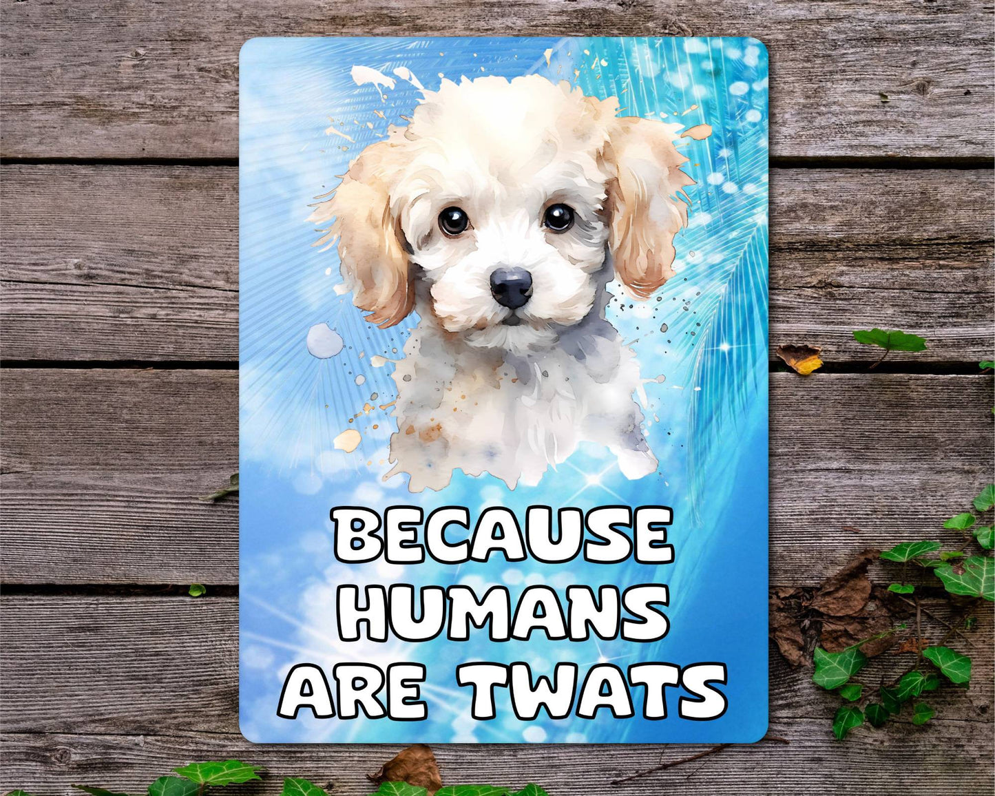 Poodle Metal Sign Gift - Because Humans Are Twats - Cute Fun Novelty Animal Aluminium Present