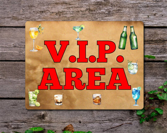 Gardening Metal Sign Gift - V.I.P. Area - Cute Fun Novelty Family Alcohol Allotment Aluminium Present