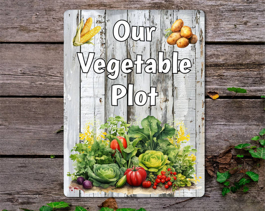 Gardening Metal Sign Gift - Our Vegetable Plot - Cute Fun Novelty Family Allotment Aluminium Present