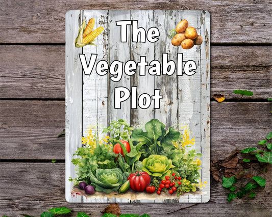 Gardening Metal Sign Gift - The Vegetable Plot - Cute Fun Novelty Family Allotment Aluminium Present