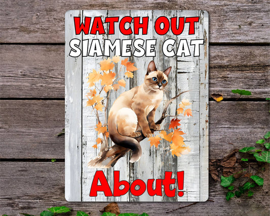 Kitten Metal Sign Gift - Watch Out Siamese Cat About - Cute Fun Novelty Family Pet Aluminium Present