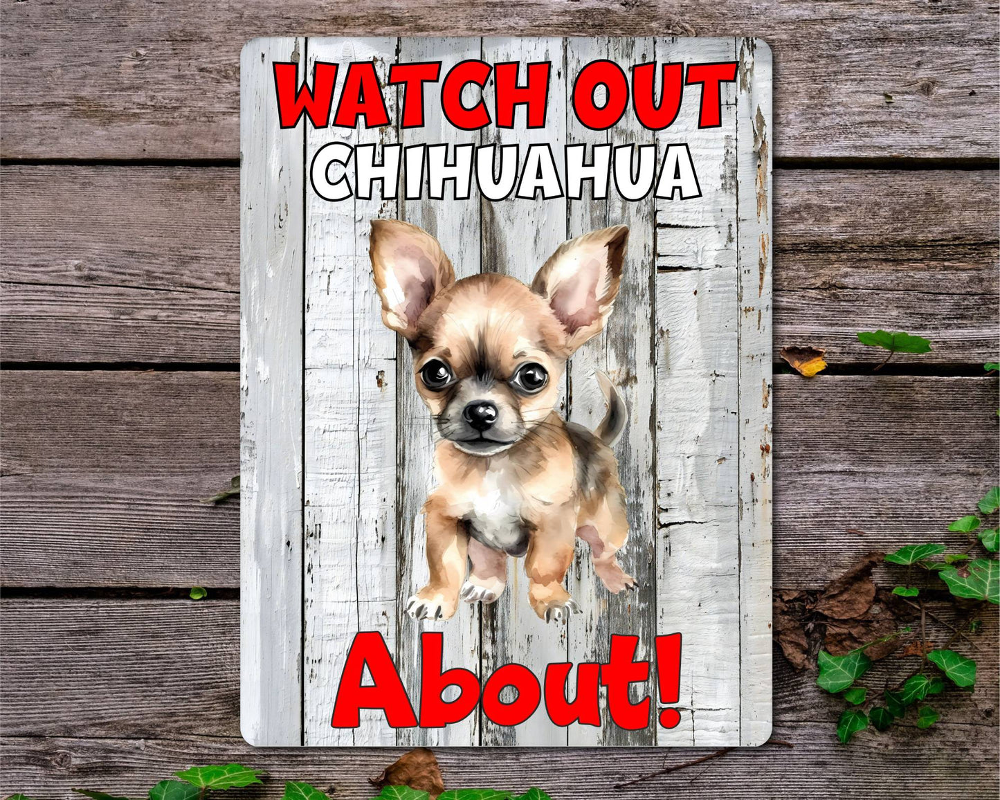 Dog Metal Sign Gift - Watch Out Chihuahua About - Cute Fun Novelty Family Pet Aluminium Present