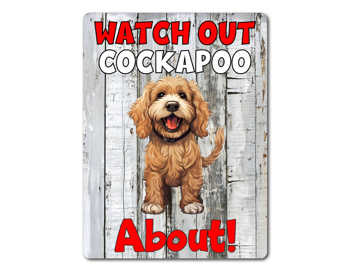 Dog Metal Sign Gift - Watch Out Cockapoo About - Cute Fun Novelty Family Pet Aluminium Present