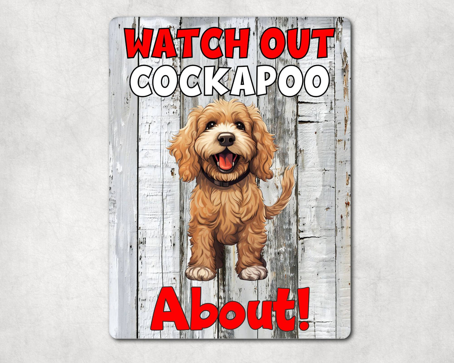 Dog Metal Sign Gift - Watch Out Cockapoo About - Cute Fun Novelty Family Pet Aluminium Present